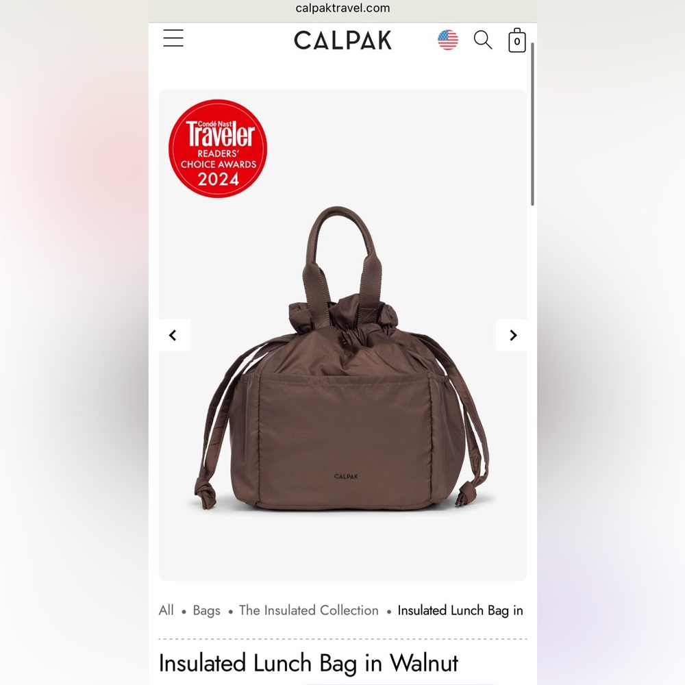 NWT Calpak Insulated Lunch Bag in Walnut